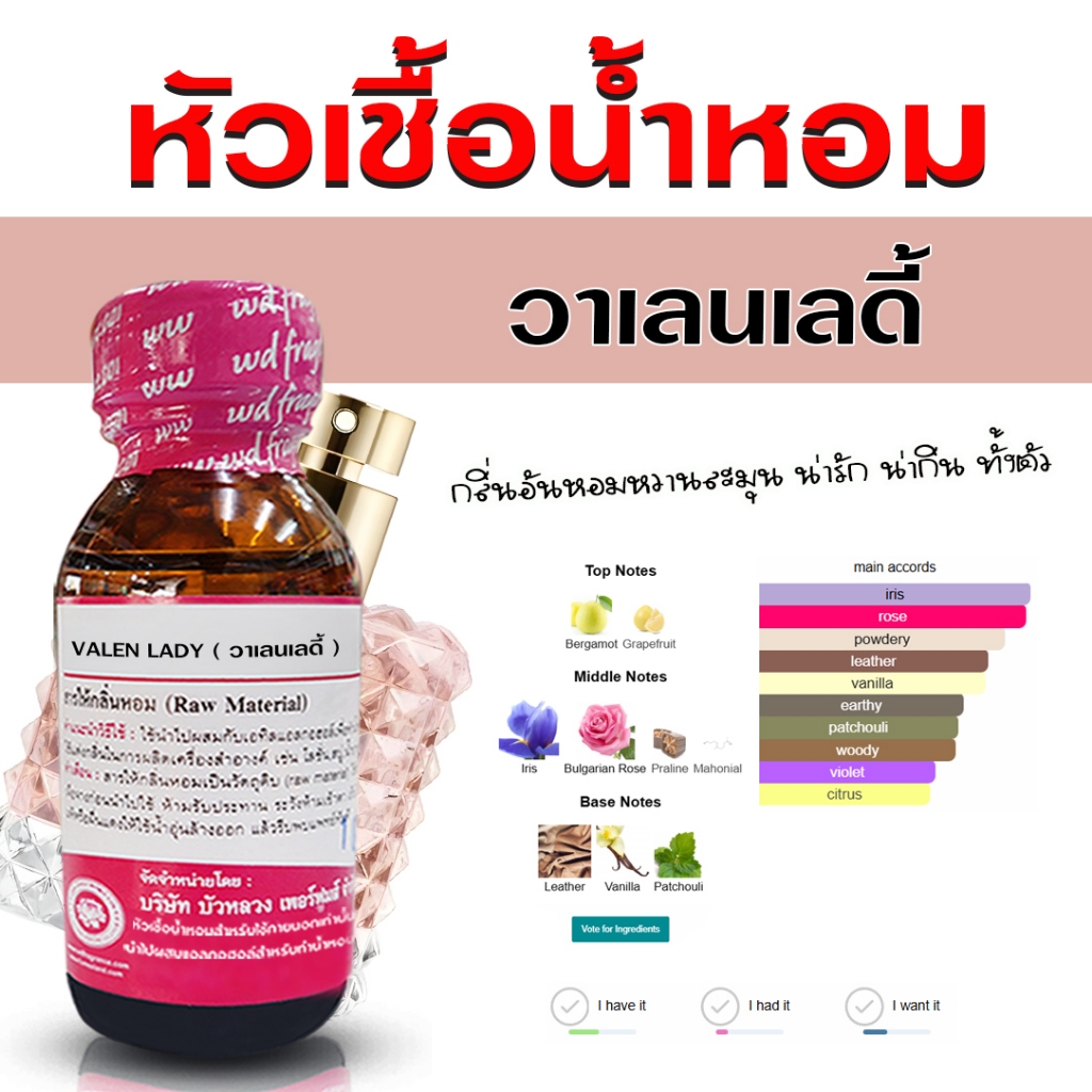 หัวเชื้อน้ำหอม 100% กลิ่น วาเลนเลดี้  น้ำหอมวาเลนติโน หรูหรา น้ำหอมผู้หญิง กลิ่นหอมหวาน น้ำหอมติดทนยาวนาน