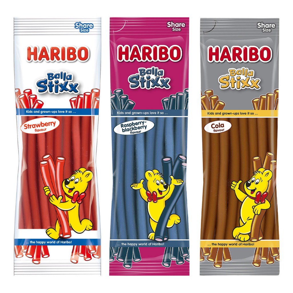 Haribo Balla Stixx Strawberry / Raspberry & Blackberry / Cola เยลลี่แท่ง ฮาริโบ้ รสสตรอเบอรี่/ราสเบอรี่/โคล่า ขนมนำเข้า