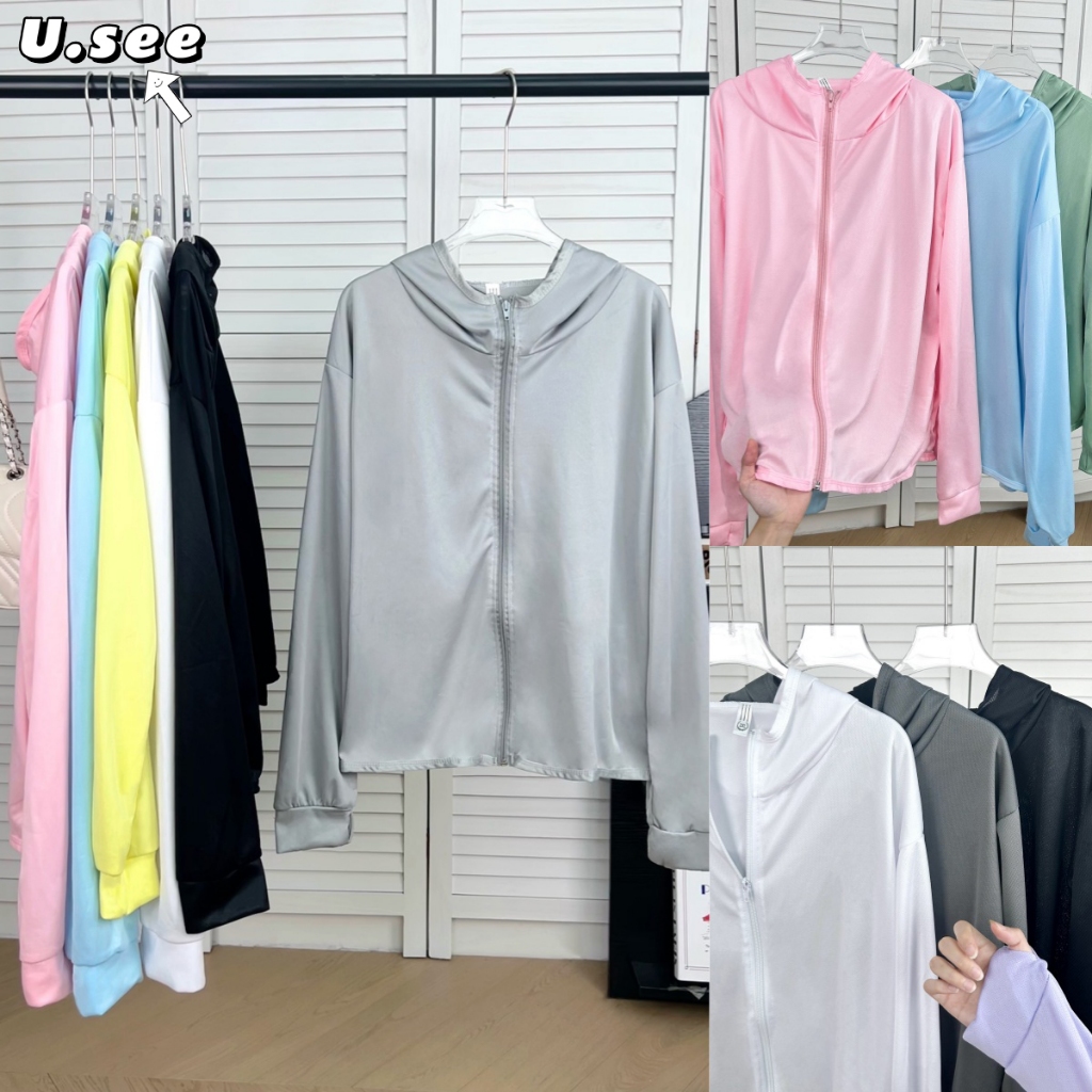 12สีให้เลือก เสื้อเเจ็ตเก็ตกัน UV พร้อมหมวก เบาๆ ผ้านุ่ม SPF50+ พร้อมหมวก#2340