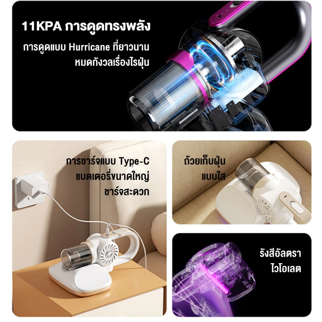 เครื่องดูดฝุ่นไร้สาย 4 in 1 ถูพื้นได้ Vacuum Cleaner กำจัดไรฝุ่น ที่ดูดฝุ่นแบบพกพา thumbnail 6