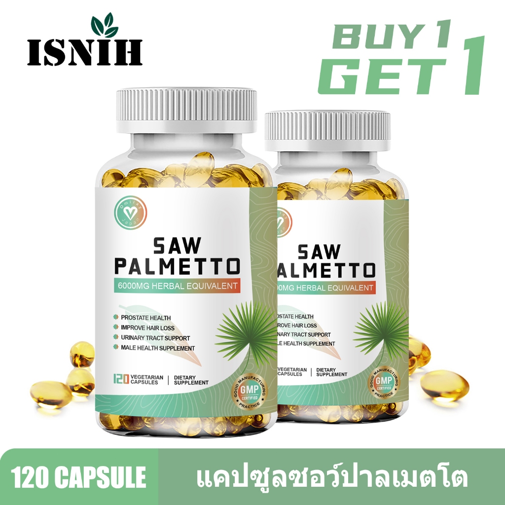 ISNIH ซอว์พาลเมตโต Saw Palmetto Capsules การสนับสนุนสุขภาพและความทนทาน ปรับปรุงการหลุดร่วงของเส้นผม