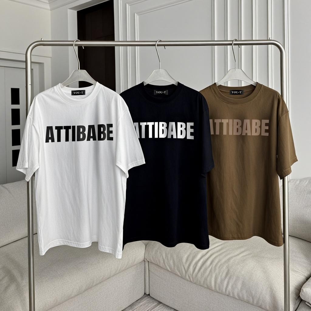 Y-T🥃เสื้อยืดชาย ผ้าคอตตอน 100% ใส่สบาย เสื้อยืดโอเวอร์ไซส์ ลาย "ATTIBABE" แฟชั่น ไม่หด สกรีนลาย สไตล์สตรีท