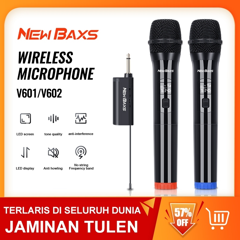 New Baxs V601/V602 UHF ไมโครโฟนไร้สาย 2 ไมโครโฟนแบบใช้มือถือ AA FM Plug and Play 50M ระยะทางรับ ทำให้เสถียร บ้าน KTV
