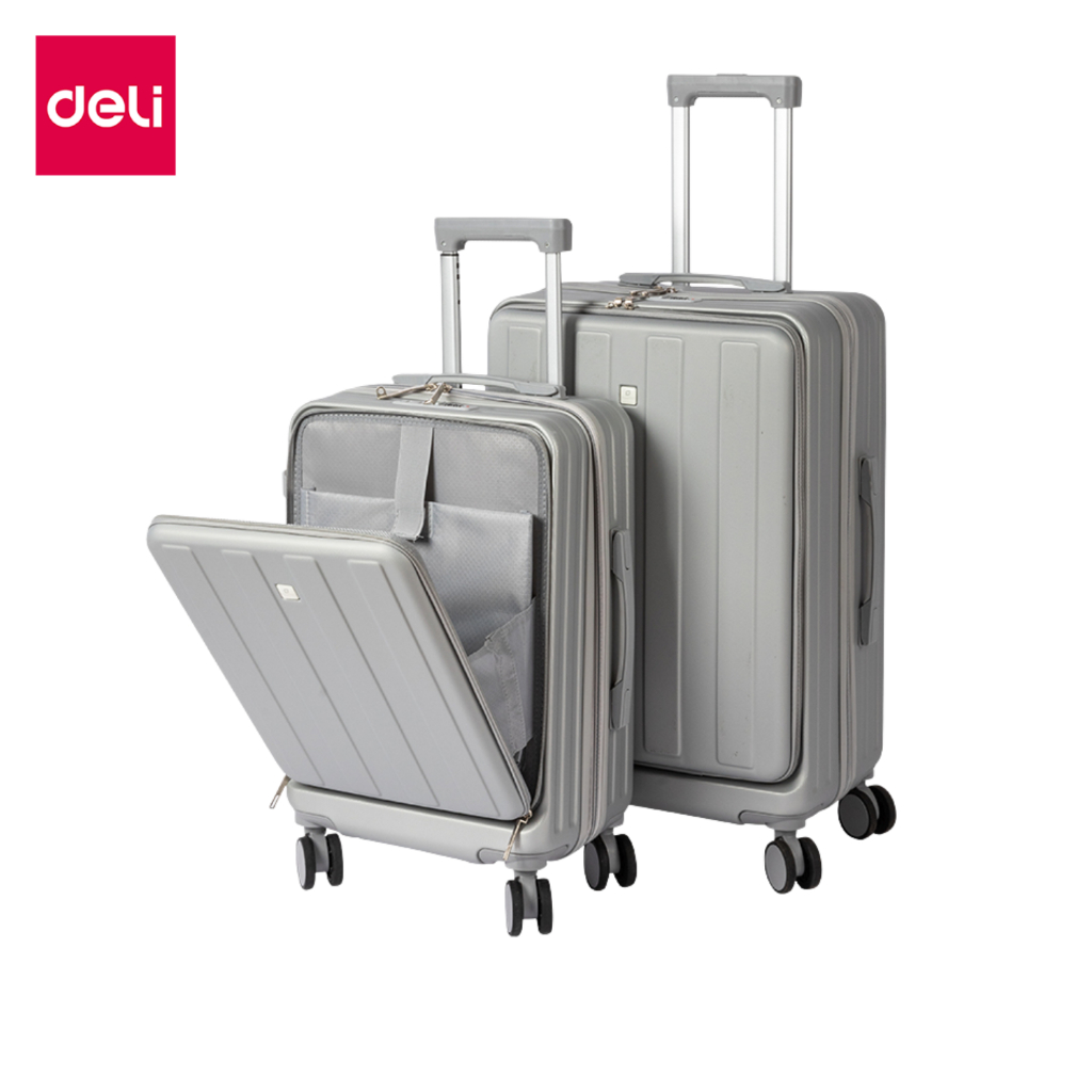 Deli กระเป๋าเดินทางล้อลาก 20 / 24 นิ้ว กระเป๋าเดินทาง แบบเฟรมซิป มีที่ชาร์จUSB มีที่วางแก้ว Suitcase