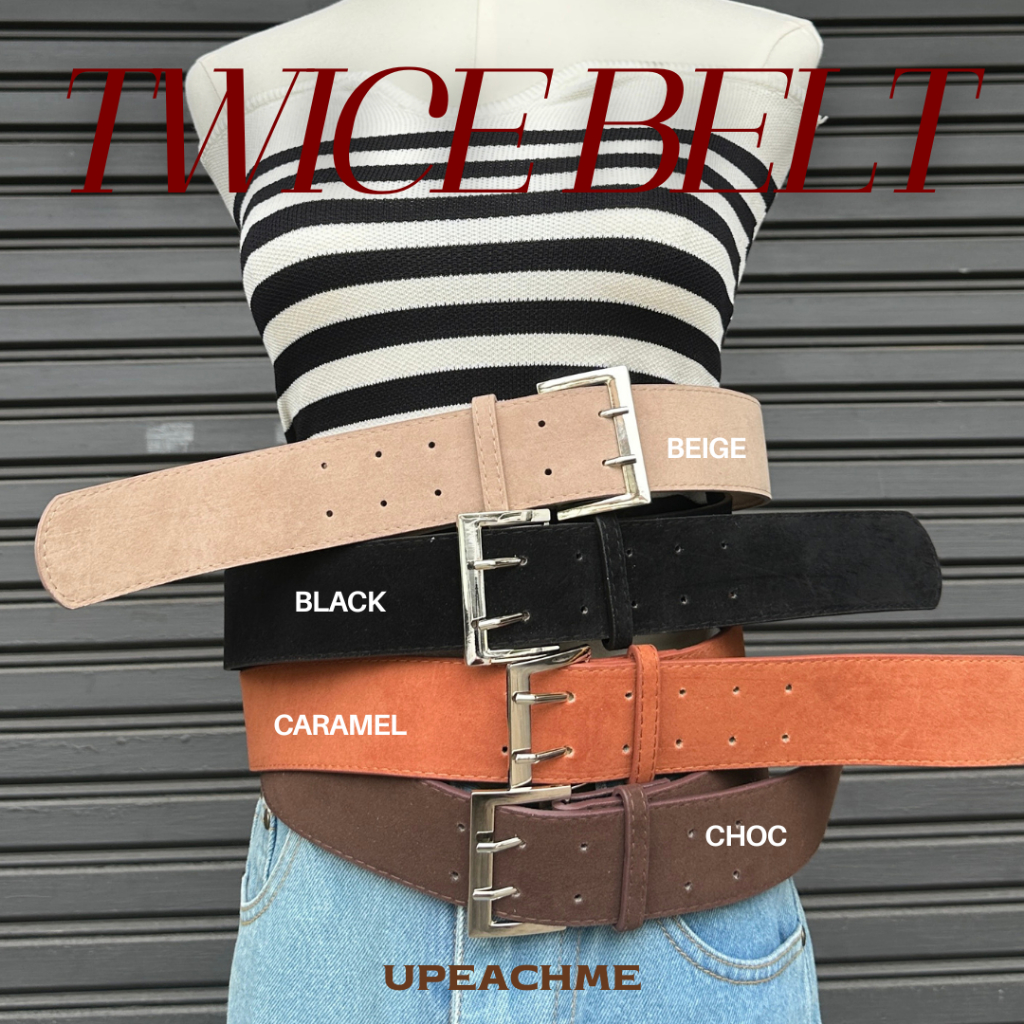 *พร้อมส่ง* Upeachme - Twice Belt (เอว-35") เข็มขัดหนังกลับเส้นใหญ่พิเศษอะไหล่เงิน เข็มขัดหนังกลับหัวตะขอคู่