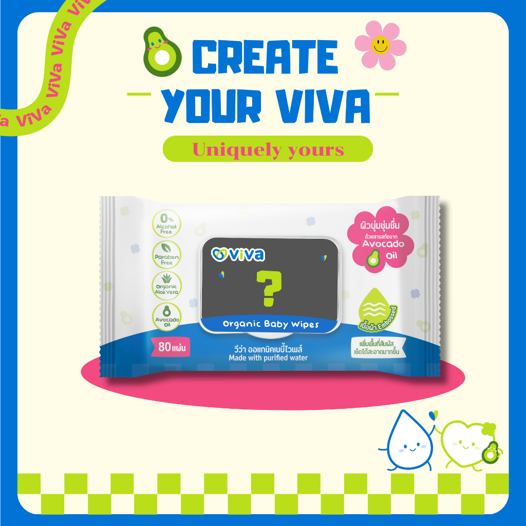 (Customize) Create Your ViVa! วีว่า  Organic Baby Wipes 80 แผ่น  ยกลัง 1X12