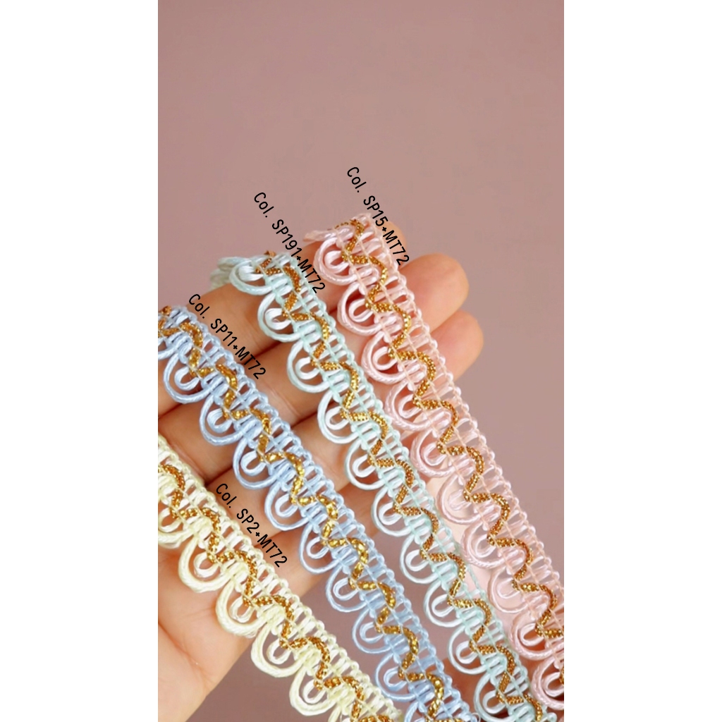 MOMOTARA No. 2981 (ชุดที่ 4) เทปทอ Knit ลายมงกุฎ Crown Edge Knit  ขนาด 1.4 CM ยาว 18 หลา เทป ริบบิ้น วัสดุตกแต่ง diy