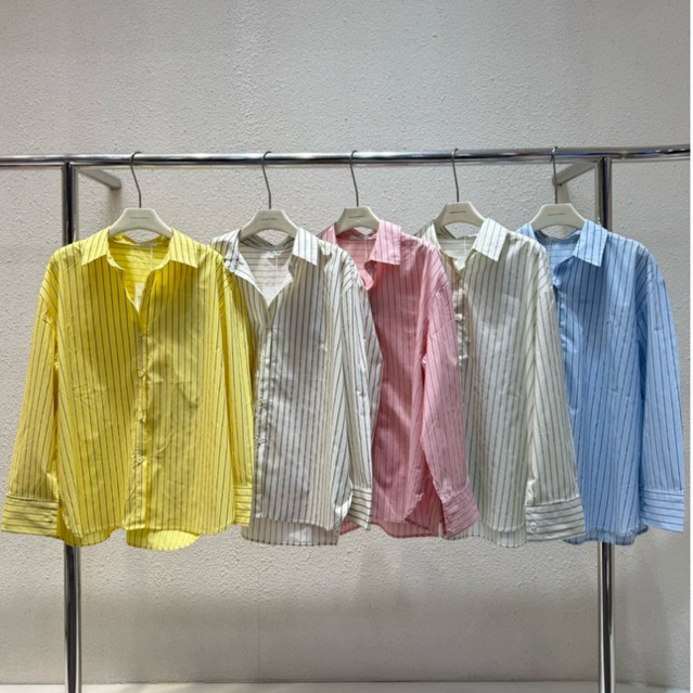 562 เสื้อเชิ้ตแขนยาวลายริ้ว รุ่นใหม่ ผ้าคอตตอน