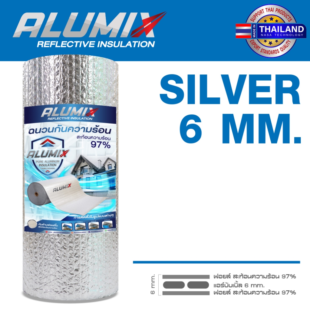 ส่งฟรี Alumix SILVER 6 mm Basic Insulation ฉนวนกันความร้อน สะท้อนความร้อน 97% ฟอยล์ 2 ด้าน  (SL60)