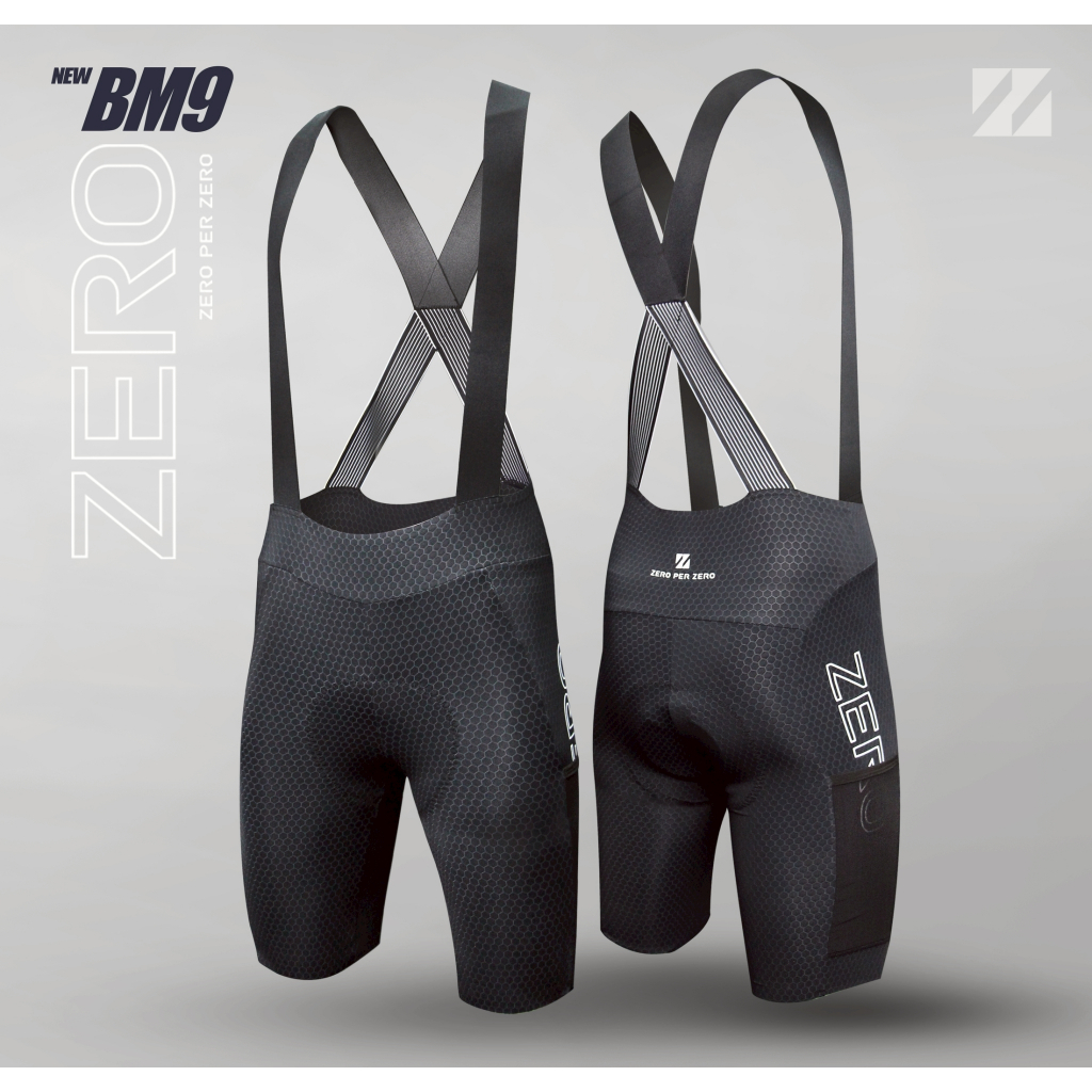 ใหม่ 2026!! กางเกงปั่นจักรยาน ZERO PER ZERO รุ่น BM9 มีกระเป๋าใส่ของซ้าย-ขวา ปลายขากางเกงเลเซอร์คัท