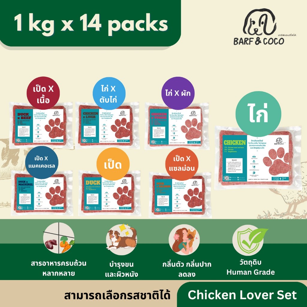 BARFสุนัข สายชอบไก่ Chicken Lover Set 1 kg.x 14 แพ็ค
