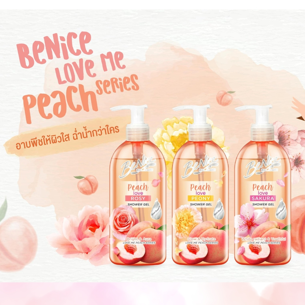 BeNice Love Me Peach Shower Gel Peach Love 450ml. / Fruit tea / 98% Natural skin treatment / Super Collagen C+ 450ml