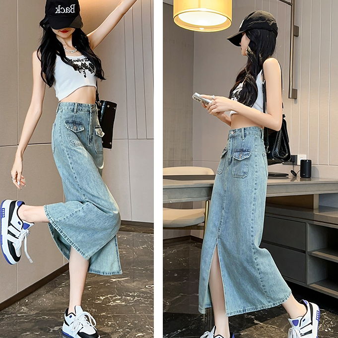 Beautified กระโปรงยีนส์ยาว ผ่าหน้า ส่งไวจากไทย  V02