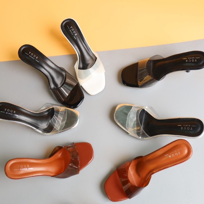 YOURSHOES A80 (เท้าอวบบวก 1ไซส์*) / รองเท้าส้นสูง 3.5 นิ้ว รองเท้าสวมสายใส รองเท้าผู้หญิง