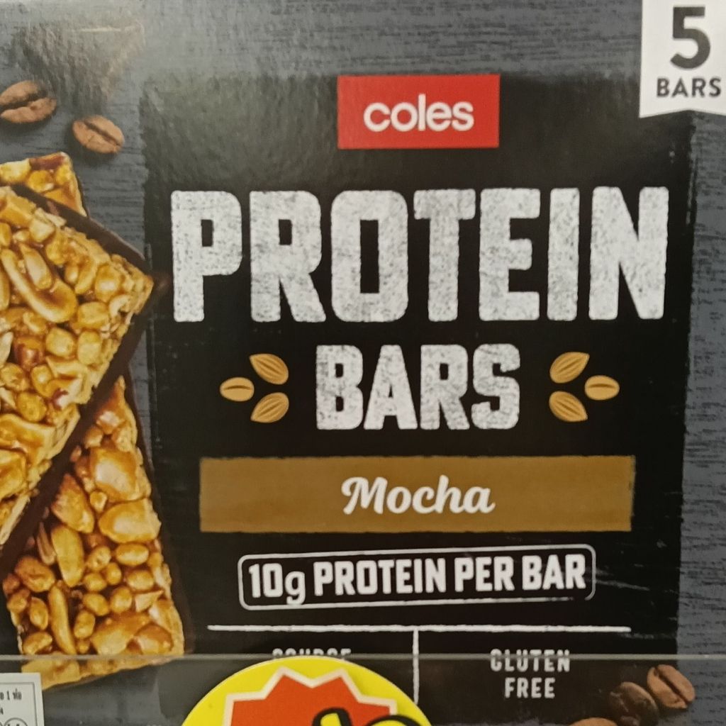 COLES Mocha Protein Bars - Gluten Free * MULTI PACK - 5 BARS * 10G OF PROTEIN PER BAR 190g