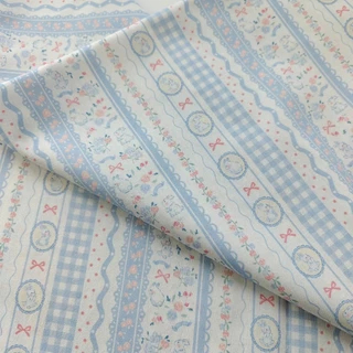 ผ้าคอตตอน 100% cotton poplin ตัดขายเป็นเมตร หน้ากว้าง 145 เซนติเมตร ลาย Rabbit bow flower