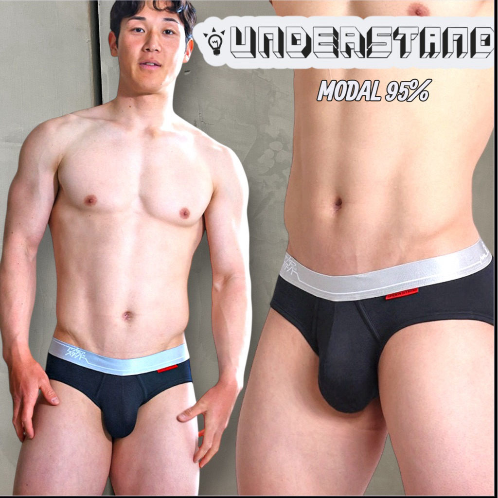 (พร้อมส่ง )กางเกงในชาย Understand Brief ผ้าโมดาล สีดำขอบเทาเงิน size S,M,L