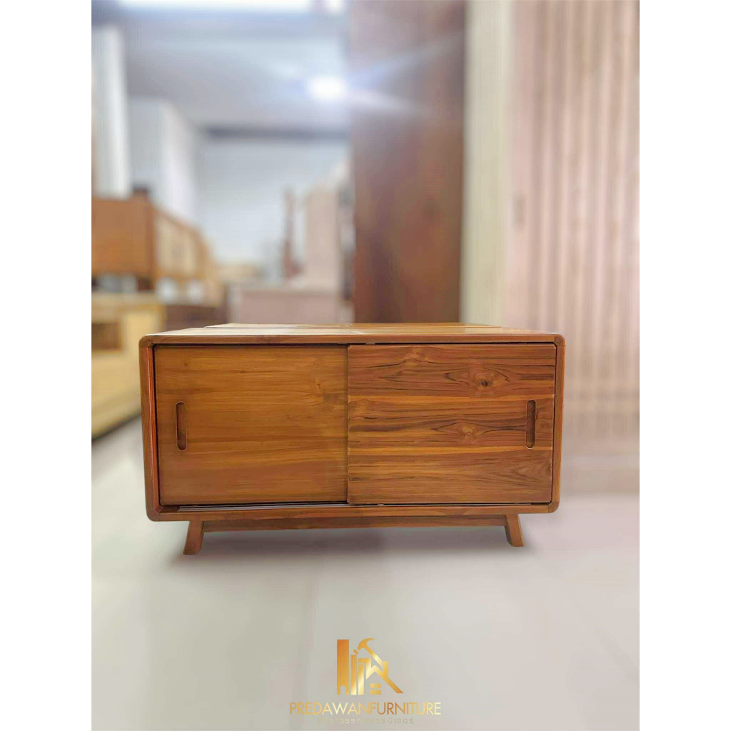 PF_Phrae | ตู้รองเท้าไม้สัก ตู้เก็บรองเท้าบานเลื่อน ขนาด110x40x60ซม. สีเนื้อไม้