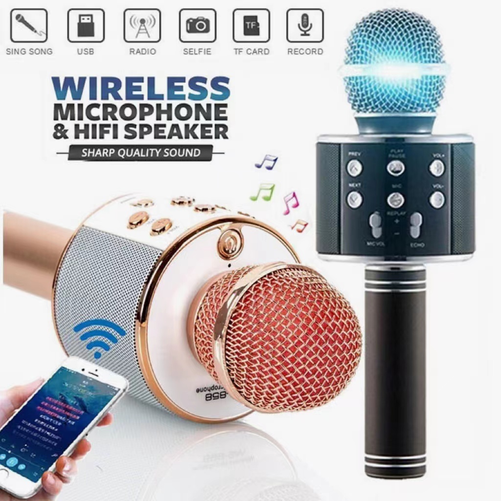 WS-858 ไมค์คาราโอเกะ เครื่องเล่นคาราโอเกะ บลูทูธ ไร้สาย ไมค์โครโฟน
