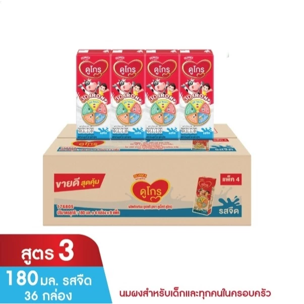 (ยกลัง 36 กล่อง) ดูโกร ออลเอ็นวัน นมUHT รสจืด 180 มล.
