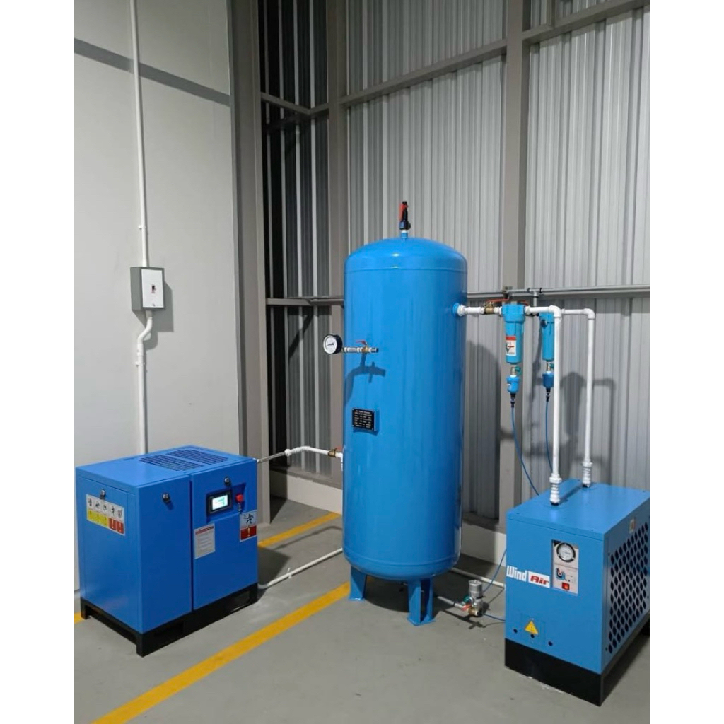 ชุดปั๊มลมสำหรับเครื่อง Dry ice 10hp ปั๊มลมถังพัก600LและAir Dyer ครบชุดไฟ380พร้อมติดตั้งฟรี