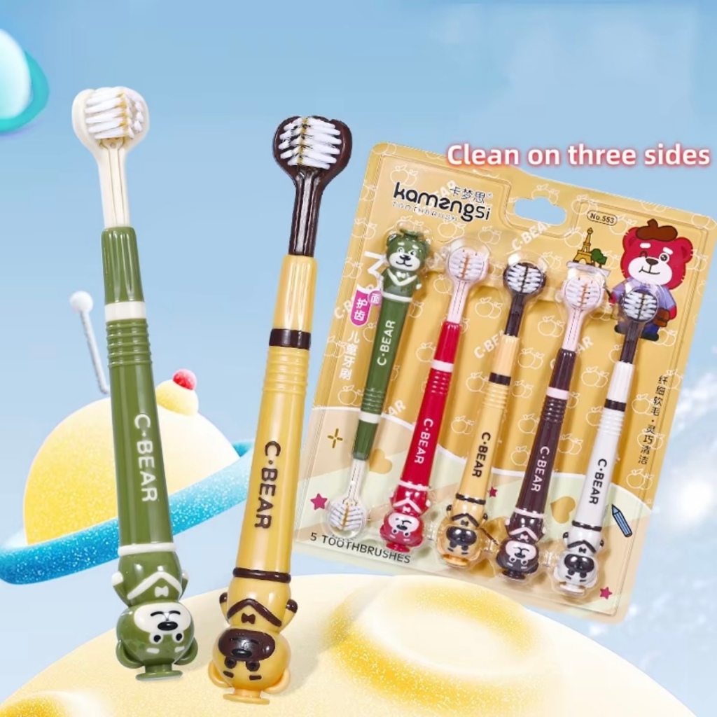 แปรงสีฟู้นเด็ก ดีไซน์ โดปามีน 3D ขนแปรงนุ่ม ทำความสะอาดล้ำลึก ลายหมีน่ารัก 5 ชิ้น เหมาะสำหรับเด็กอายุ 3-12 ปี แพ็คคู่ - รูปที่ 2