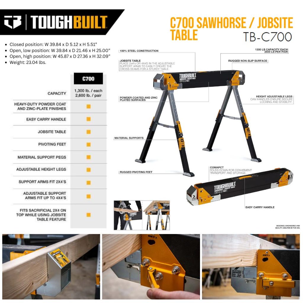 (พร้อมส่ง) ToughBuilt รุ่น TB-C-700 (ราคาต่อตัว) โต๊ะเลื่อย C700 / โต๊ะหน้างาน C700 Sawhorse / Jobsite Table