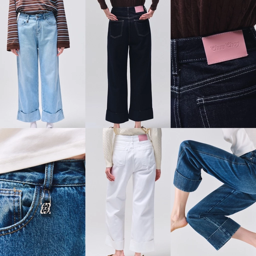 [Trendyลด25%] CHUUCHOP - (XS-6XL) Tyler jeansกางเกงยีนส์ทรงตรง เอวสูง ขาพับ ผ้านิ่ม ใส่สบาย ลุคมินิมอล (C8403)