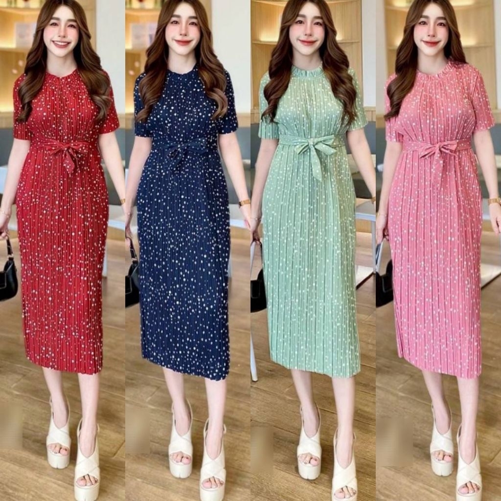 เดรสผ้าอัดพรีท (มี 6 สี) ทรงสวยๆ ใส่สวยดูดีมากๆค่ะ เดรสอัดพลีท เดรสวิ้งๆ เดรสพลีท เดรสใส่เที่ยว เดรสใส่ทำงาน