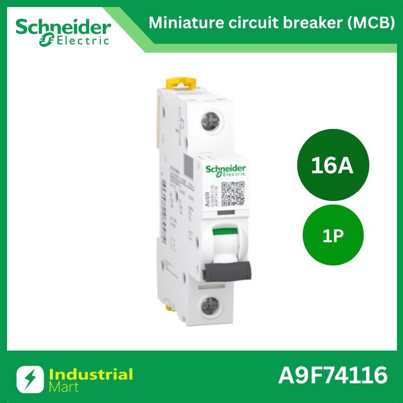 Schneider A9F74116 MCBActi9 iC60N C-Curve,400VAC,1P 16A 10kA