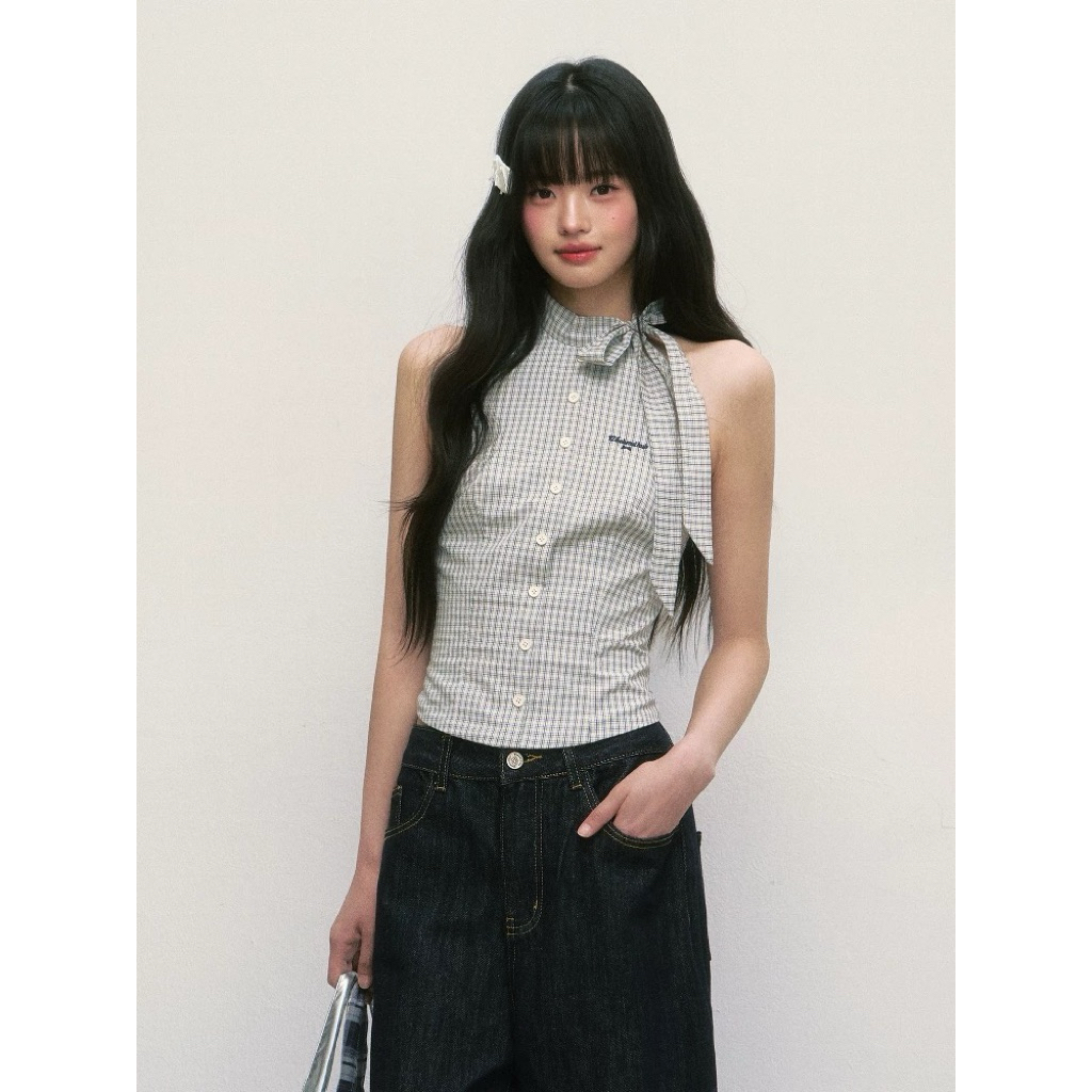 weekendhub|พร้อมส่ง *pre-order ✒️halter sleeveless plaid&dot เสื้อคล้องคอ ลายตาราง (ใช้โค้ดลด20-25%) จากช็อปแท้💯