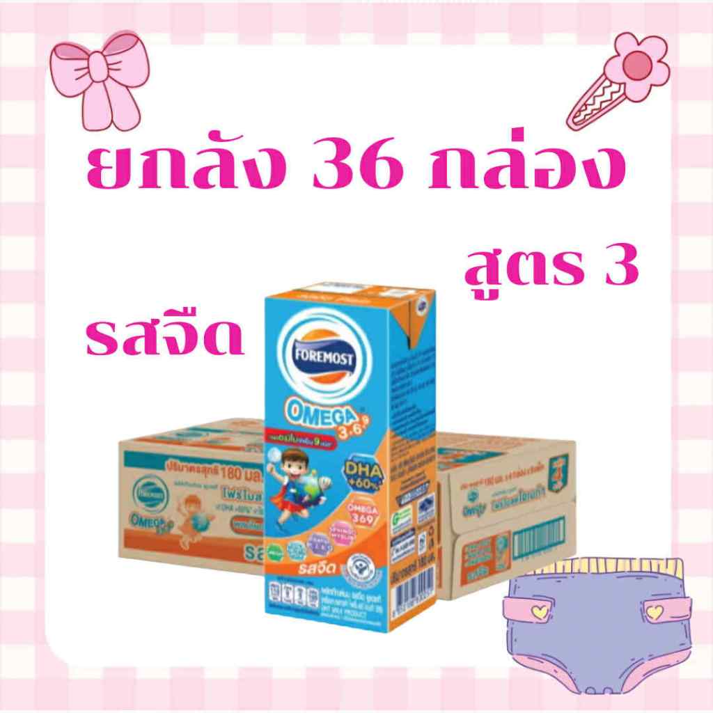 ใส่โค้ดคุ้มลด20%+ส่งฟรีเหลือ 332-.รวมส่งฟรี❤️ขายยกลัง UHT โฟร์โมสต์ โอเมก้า 369 รสจืด 180 ml. รวม 36 กล่อง