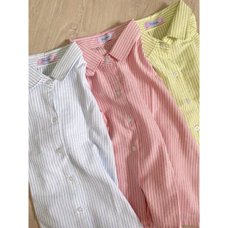 Pikpok♡ POCO Shirt 🥥🍋🍑 เสื้อเชิ้ตลายทาง ผ้าไม่ต้องรีด เนื้อผ้ามีเท็คเจอร์ในตัว น้ำหนักเบา ใส่สบายเลยค้า