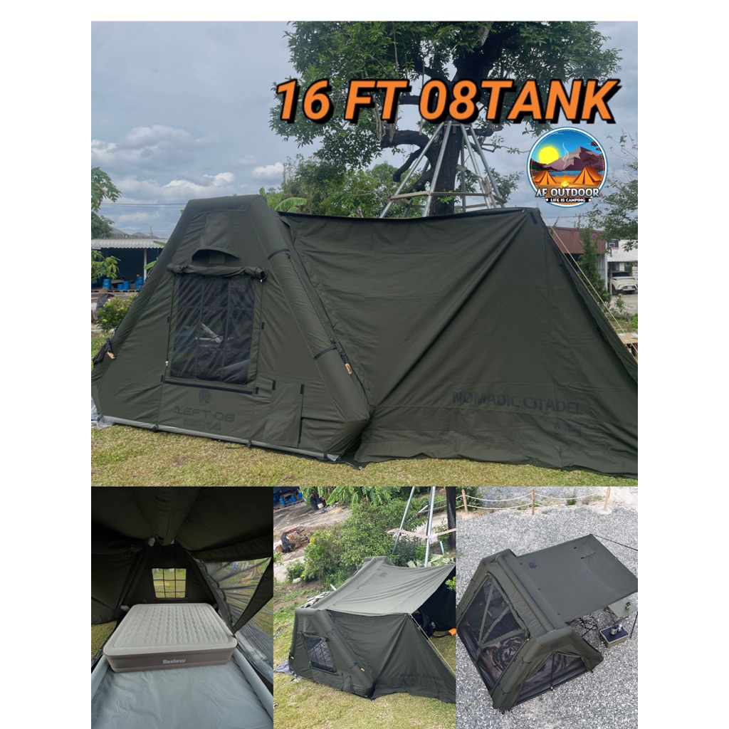 💥16FT 08TANK Tent ผ้า TC Ripstop เต็นท์เสาลม อัตโนมัติ รับประกัน 1 ปี