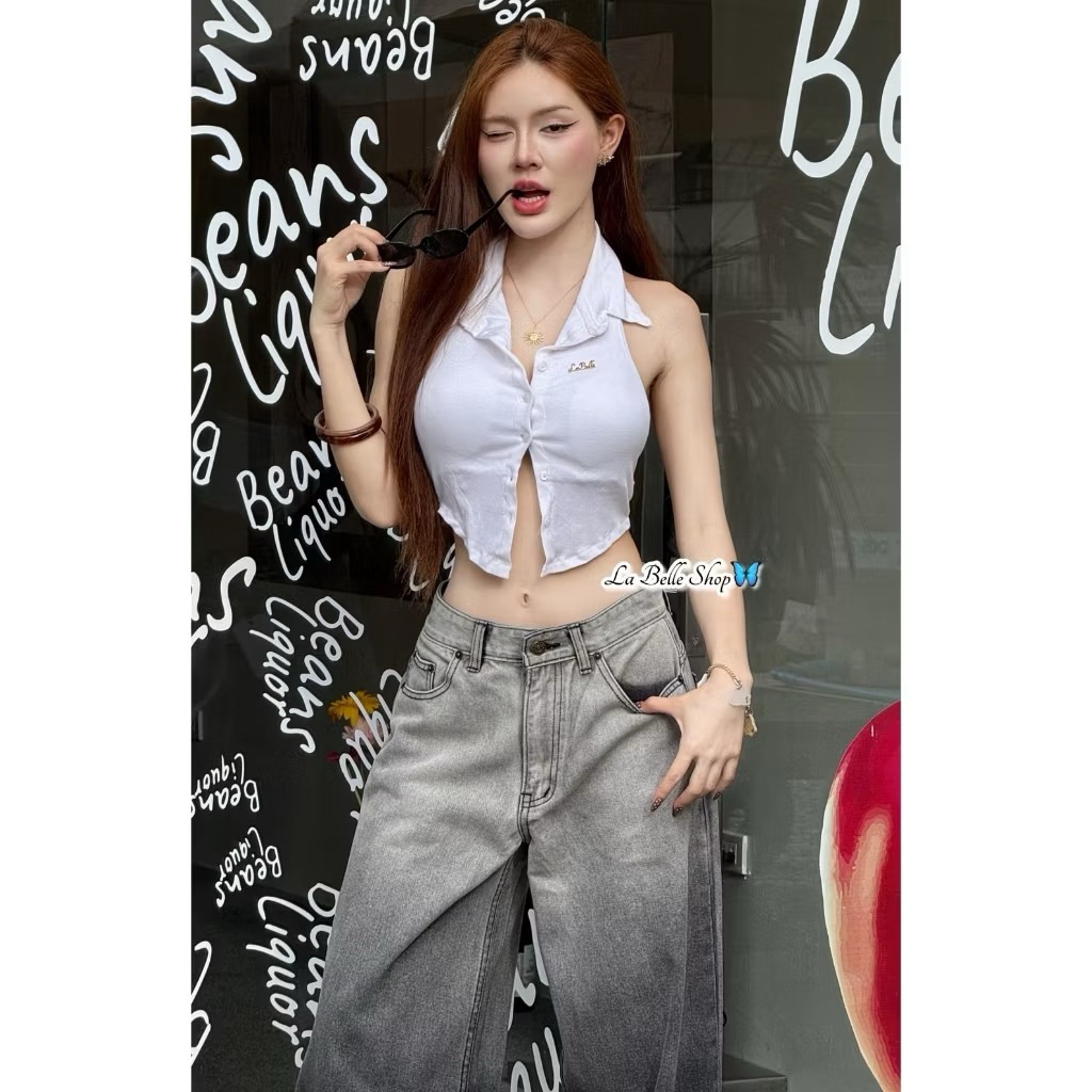 เสื้อครอปออนท๊อปคอปกแต่งกระดุมชายแหลมคลิฟลุคมากๆมาหลายสีเลยตัวเองสาวๆมาเลือกช๊อปกันได้เลย(LB1)