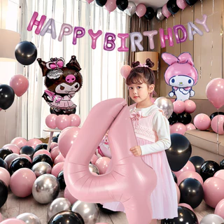 เซ็ตลูกโป่งวันเกิด ธีมคุโรมิ มายเมโลดี้ ชินนาม่อน สีม่วงชมพู น่ารัก พร้อมตกแต่งครบชุด JT-KRM