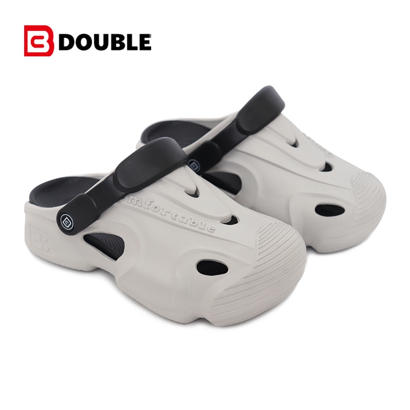 รองเท้าแตะ BB DOUBLE สีเทา-ดำ ลวดลายใหม่ สวมใส่สบาย ระบายอากาศ กันน้ำ กันลื่น สำหรับผู้ชายผู้หญิง รองเท้าในบ้าน TF106