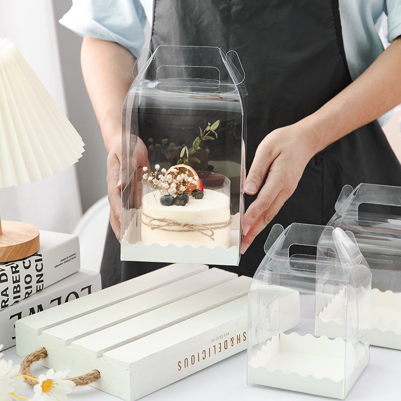 【10ชุด】กล่องเค้กใสสําหรับเบเกอรี่คุกกี้เค้กม้วนสวิสกล่องเค้กปอนด์