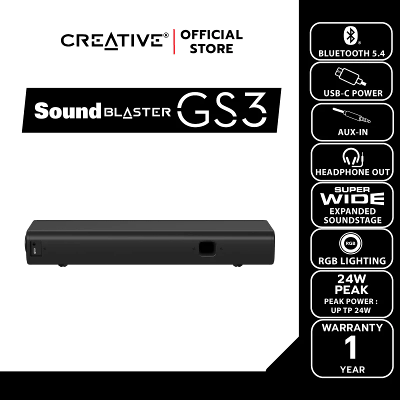 CREATIVE SPEAKER Sound Blaster GS3  ลำโพงเกมมิ่งซาวด์บาร์พร้อมไฟ RGB พลังเสียง SuperWide™ technology thumbnail 3