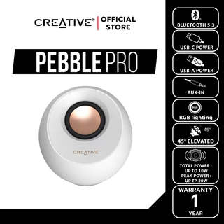 CREATIVE SPEAKER PEBBLE PRO ลำโพง 2.0 บูลทูธ 5.3 สีขาว เชื่อมต่อผ่าน USB-C พร้อมไฟ RGB
