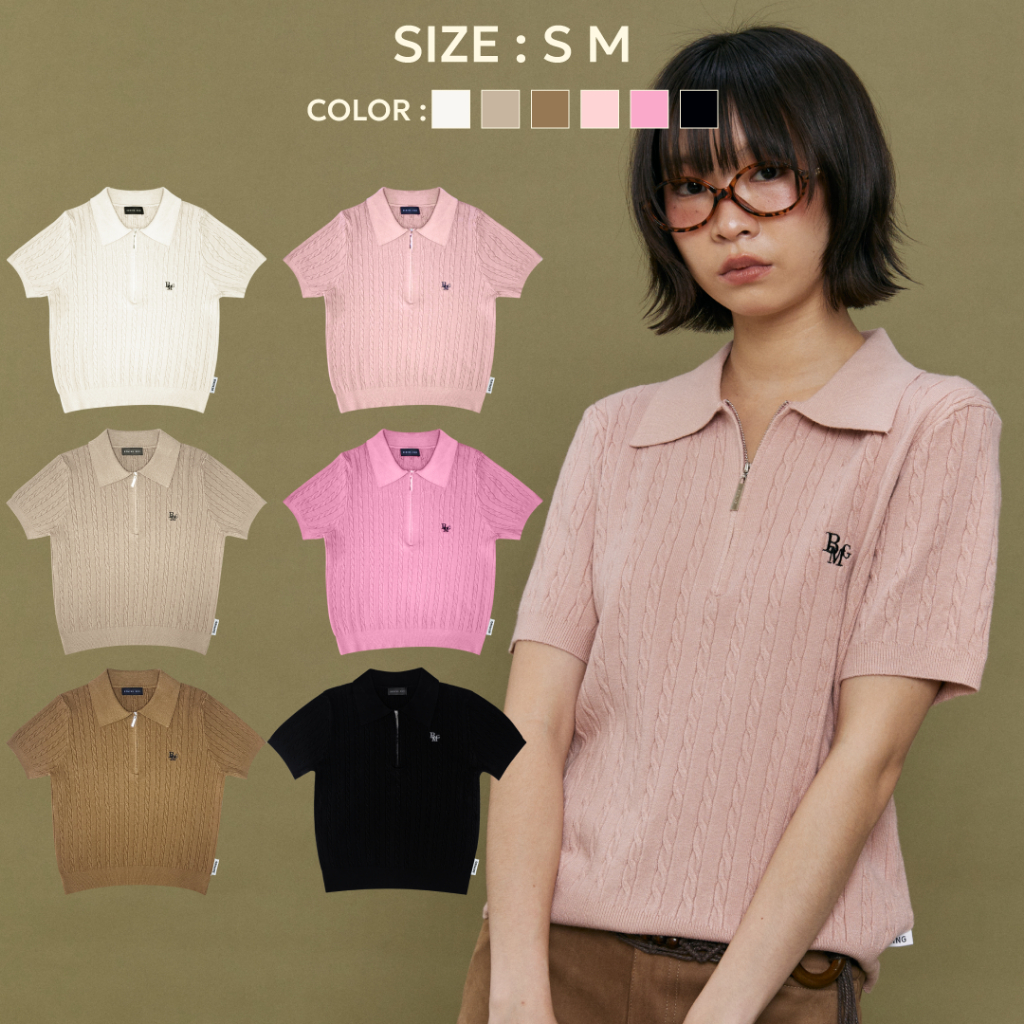 Bemingtop980(S-M)-Zippy Polo Knit – เสื้อโปโลซิปคอ สไตล์น่ารักแต่แอบเท่!