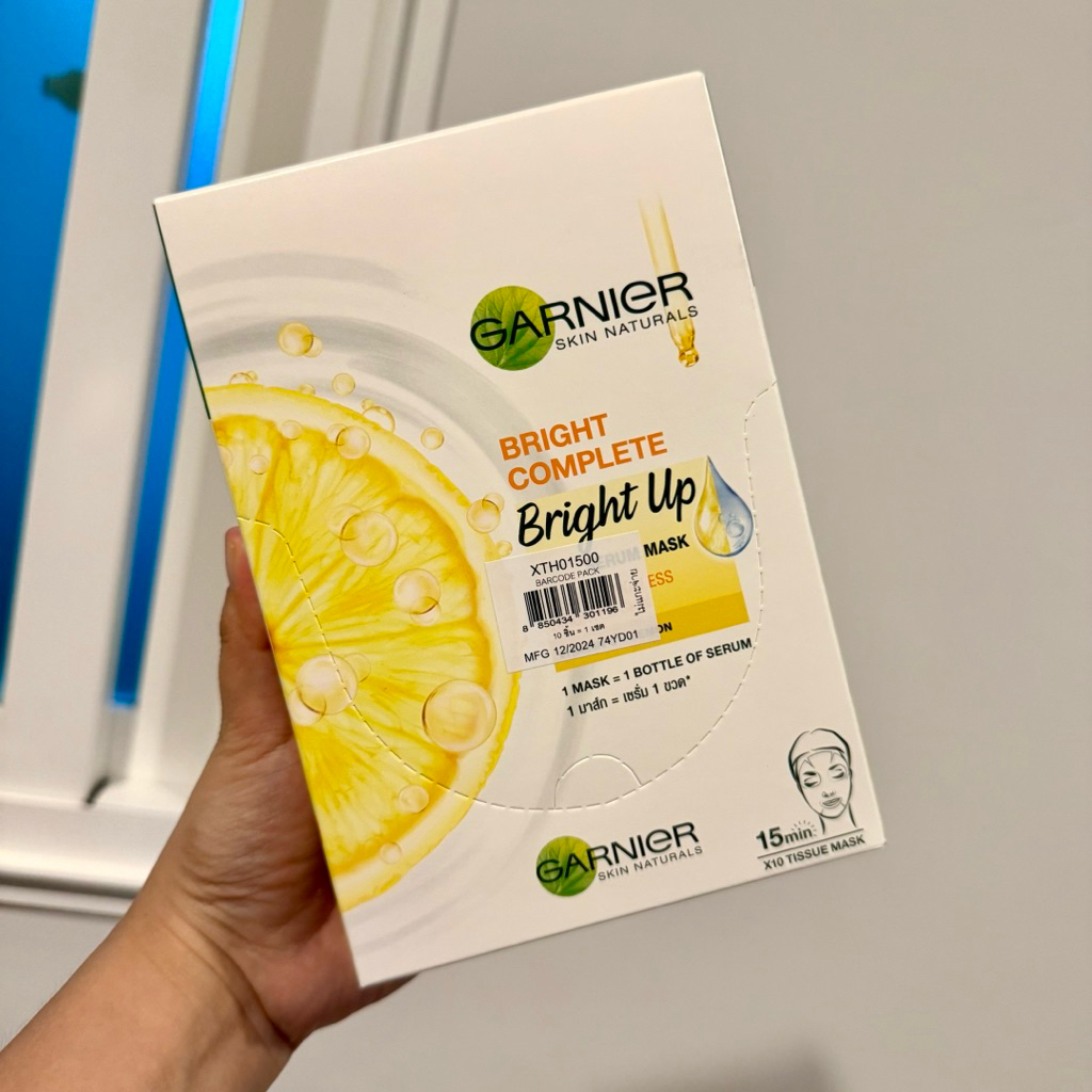 GARNIER SKIN NATURALS BRIGHT COMPLETE ไบร์ท คอมพลีท วิตามิน ซี เซรั่ม มาส์ก ปริมาณสุทธิ 23 กรัม X 10 ซอง