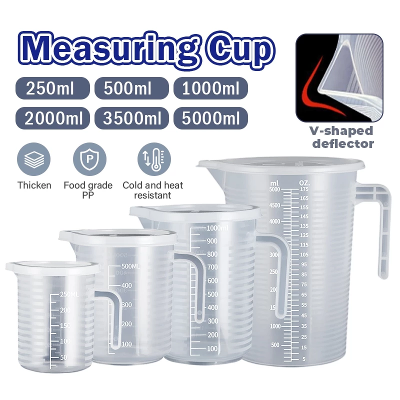 แก้วตวง พร้อมฝาปิด ถ้วยตวงพลาสติกใส เหยือกตวง ขนาด 2000ml/1000ml/500ml/250ml/100ml เนื้อหนา