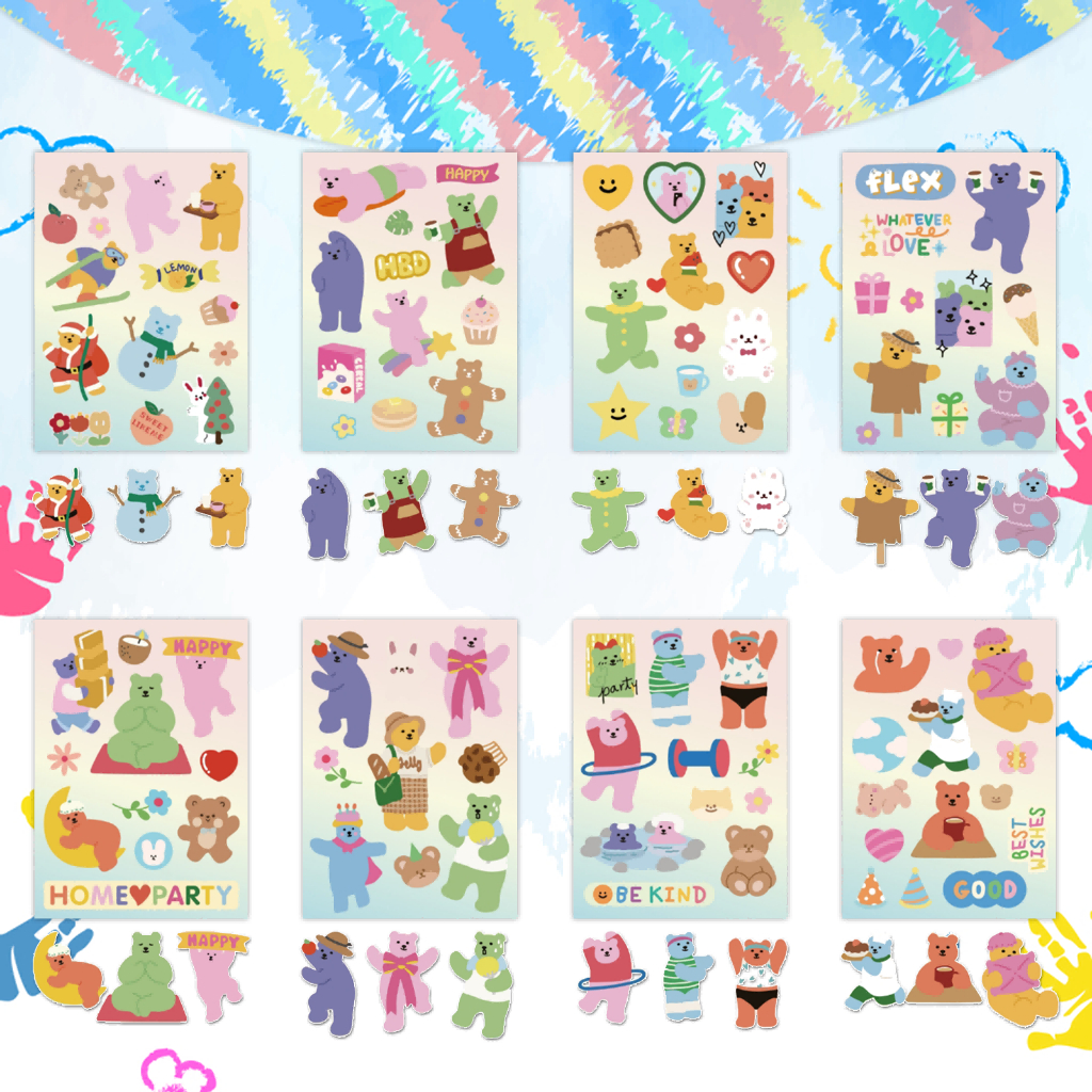 95PCS หมีเท็ดดี้เกาหลี DIY การ์ตูนกราฟฟิติสติกเกอร์กันน้ำ DIY โทรศัพท์มือถือแล็ปท็อปกีตาร์ฤดูกาลโรงเรียนสติกเกอร์ของขวัญ