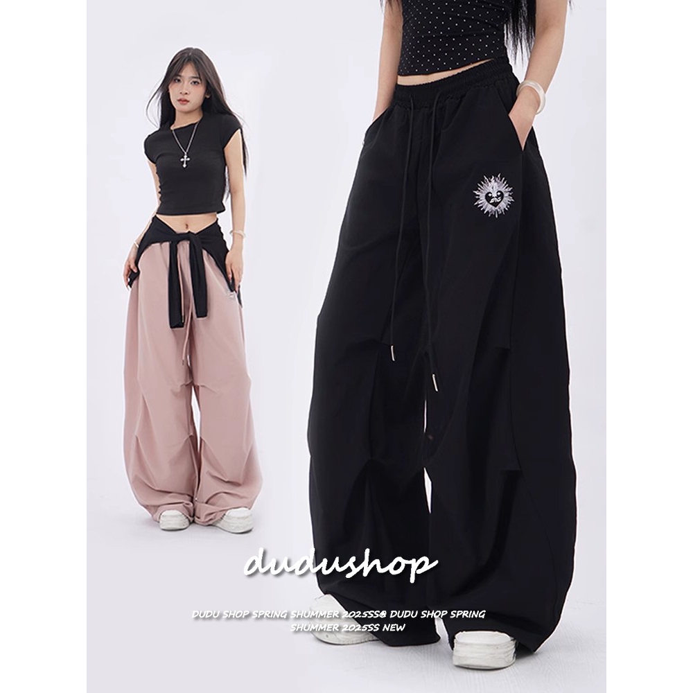 [Summer quick-drying fabric jazz dance wide-leg pants]กางเกงขากว้างสตรีทแดนซ์สำหรับผู้หญิง 2025 กางเกงกีฬาหลวมฤดูร้อน