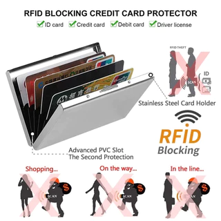 กระเป๋าใส่บัตร ที่ใส่บัตร กล่องสแตนเลสใส่บัตรเครดิต มีระบบป้องกัน ID RFID ป้องกันการโจรกรรม สําหรับใส่นามบัตรเครดิต นาม