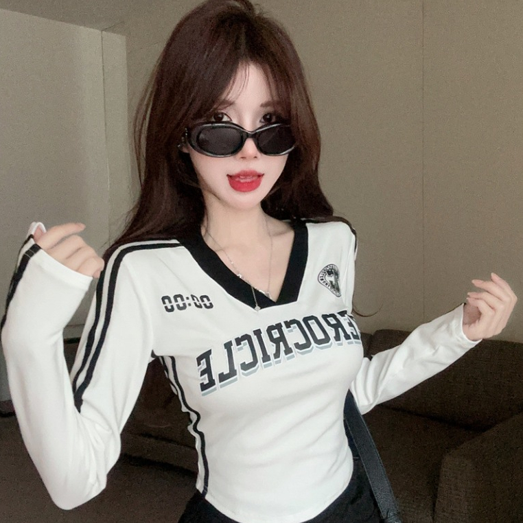 พร้อมส่งในไทย ** เสื้อแขนยาวเข้ารูปผ้ายืดตามตัว สกรีนลายด้านหน้า ผ้านิ่มใส่สบาย Y234 รูปที่ 7