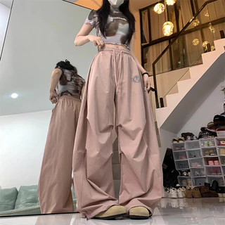 [Summer quick-drying fabric jazz dance wide-leg pants]กางเกงขากว้าง 2025 ฤดูร้อน ลำลอง สตรีทแดนซ์ เทรนด์กางเกงกีฬาสีดำ