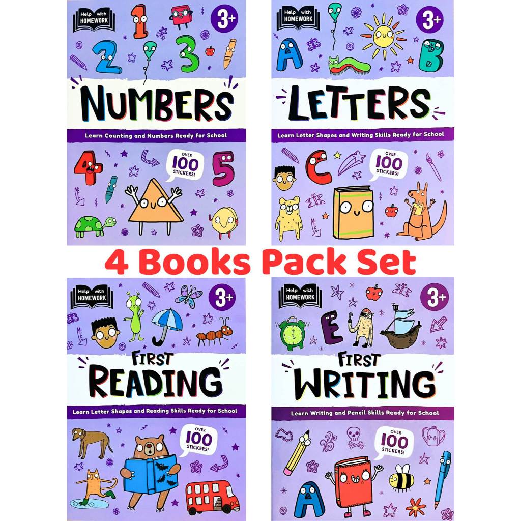(Age3 -4) เซท 4 เล่ม - 4 Books Learning Pack for Kids Age3+ First Reading Writing Numbers & Letters🌟