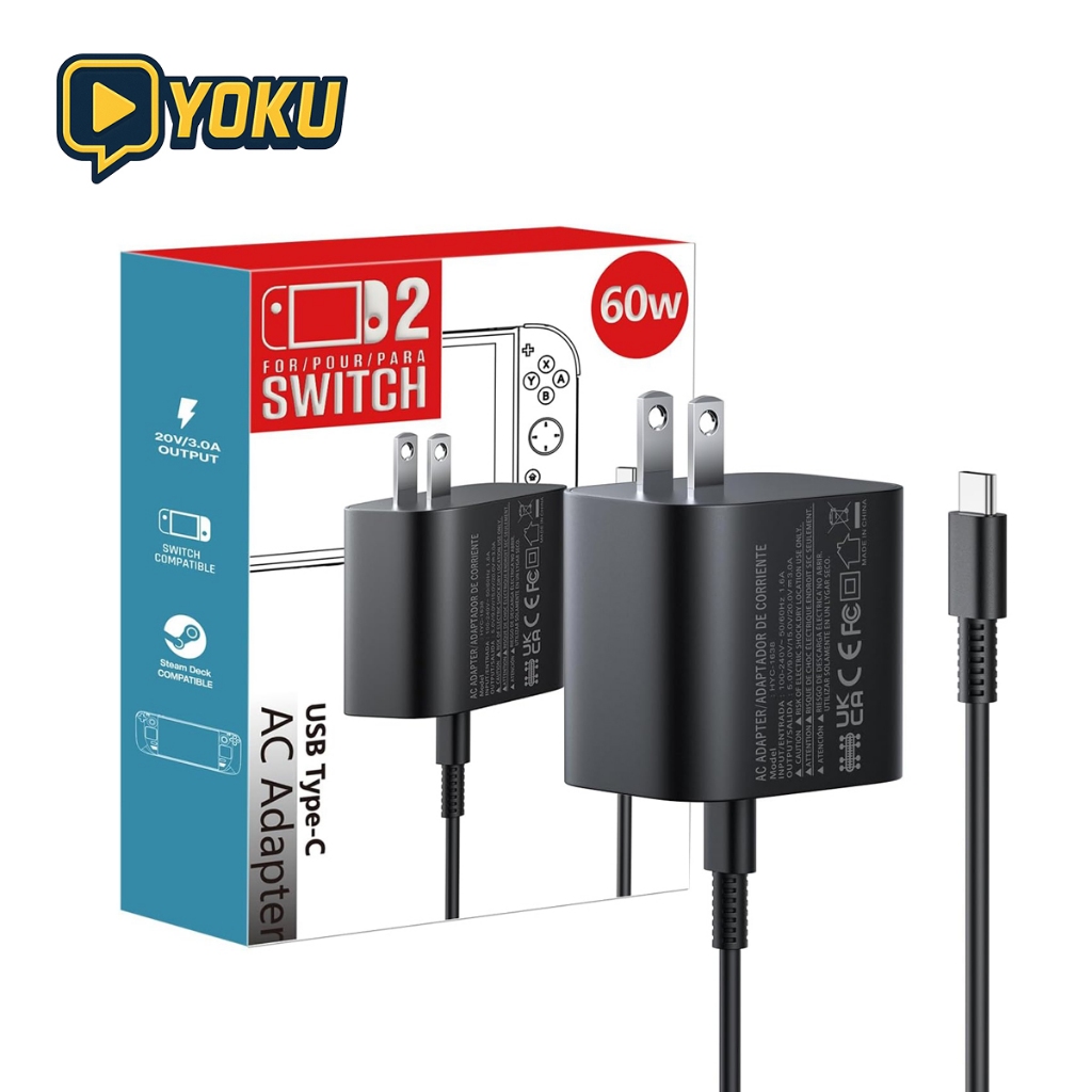 สำหรับ Nintendo Switch2/Switch/OLED AC Adapter ที่ชาร์จ สายชาร์จ 60W Fast Charger สามารถใช้กับ DOCK ได้